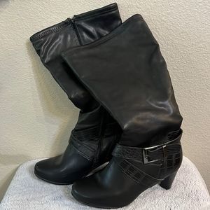Lane Bryant women’s 11W tall black boots 3” heel and buckle zip up shoes